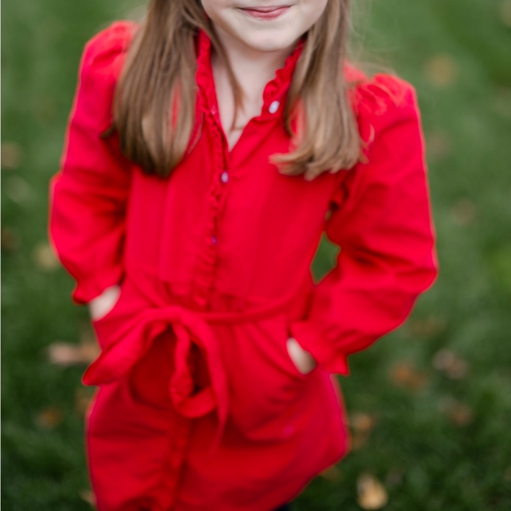 Little English Red Corduroy Ruffled Dress